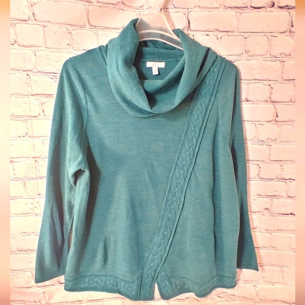 Croft & Barrow Cowl Neck Funnel Neck Sweater Pullover Cable Knit Green 1X